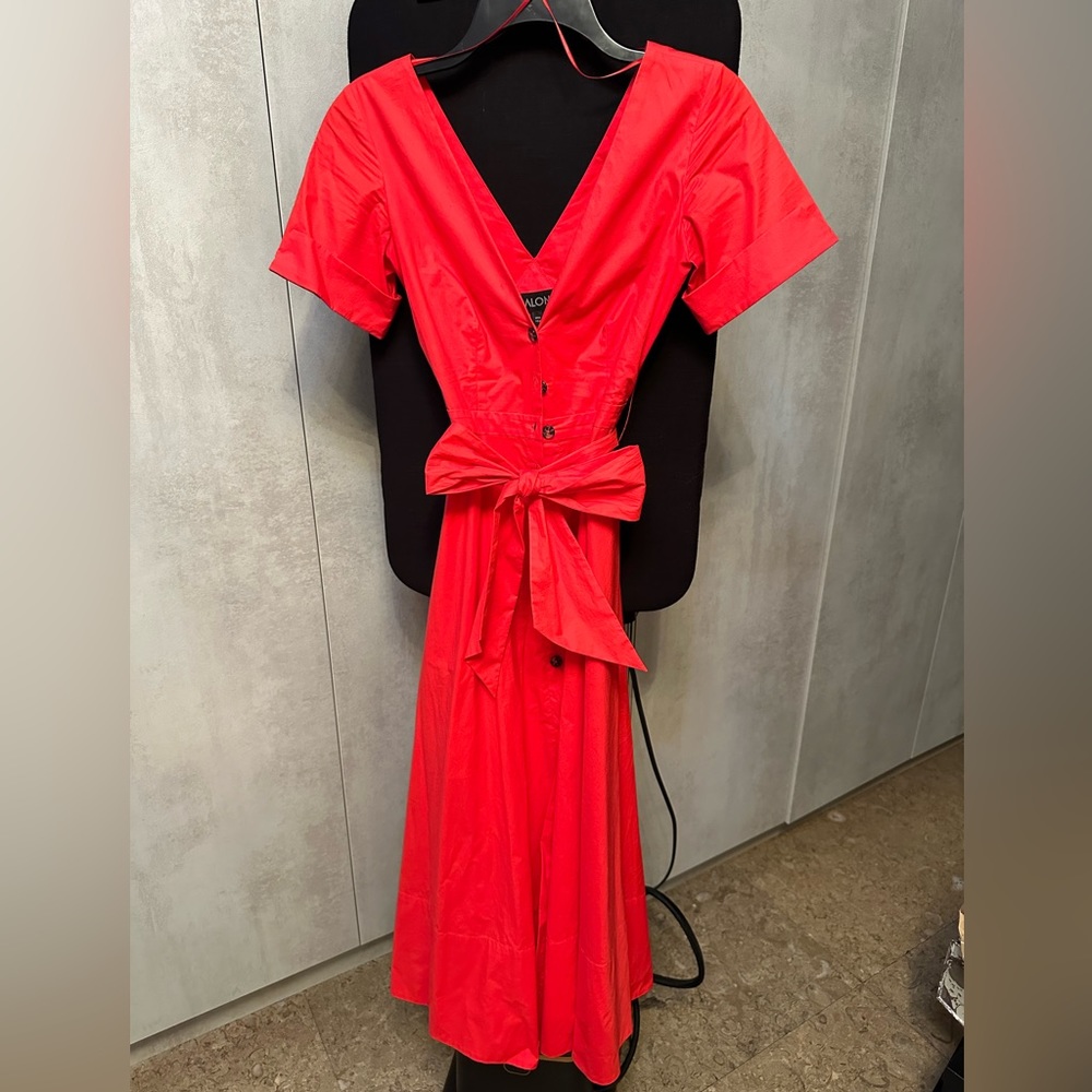 SALONI Vibrant Red Midi Cut Out Back Belted Dress Size US 4
